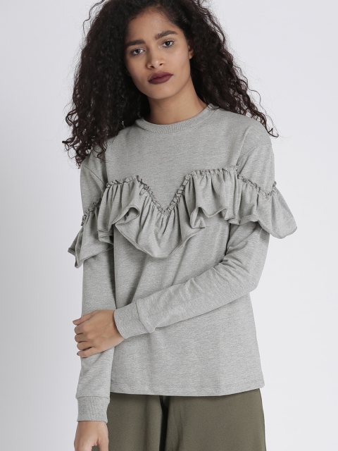 

Chemistry Women Grey Ruffled Sweatshirt