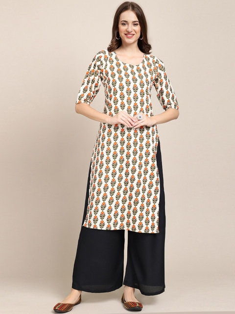 

7Threads Women Pack Of 6 Geometric Printed Crepe Kurta, Cream