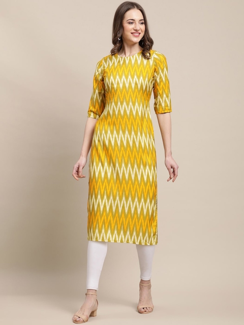 

7Threads Women Pack Of 6 Geometric Printed Crepe Kurta, Yellow