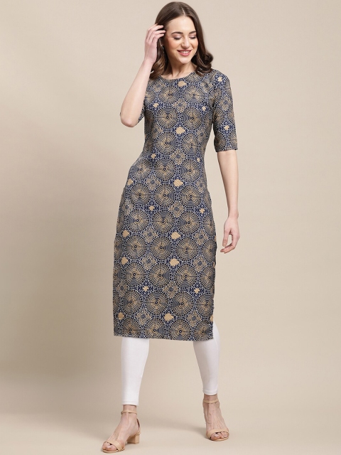 

7Threads Women Pack Of 6 Ethnic Motifs Printed Crepe Kurta, Blue