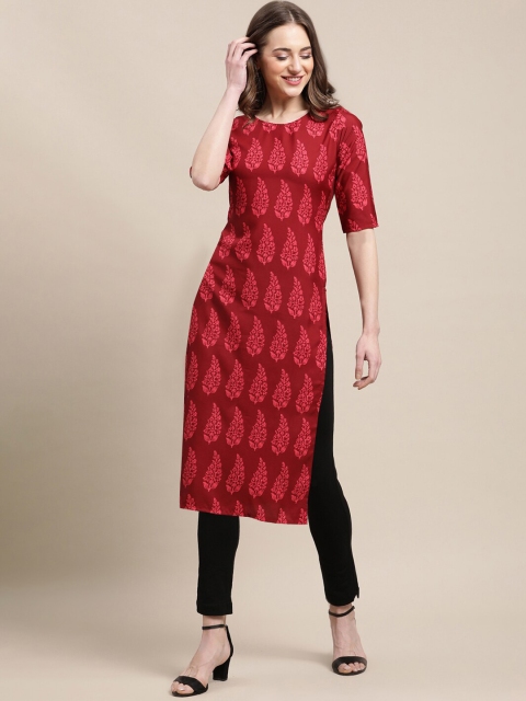 

7Threads Women PACK OF 6 Geometric Printed Crepe Kurta, Red