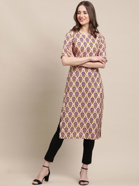 

7Threads Women Pack of 6 Geometric Printed Crepe Kurtas, Coral