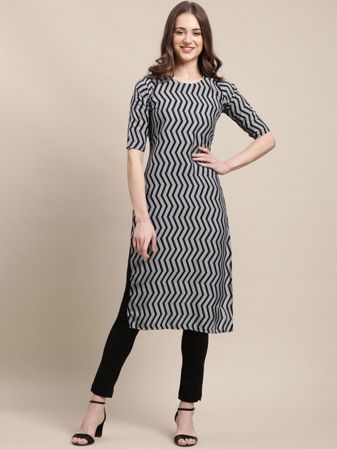 

7Threads Women Pack Of 6 Ethnic Motifs Printed Crepe Kurtas, Black