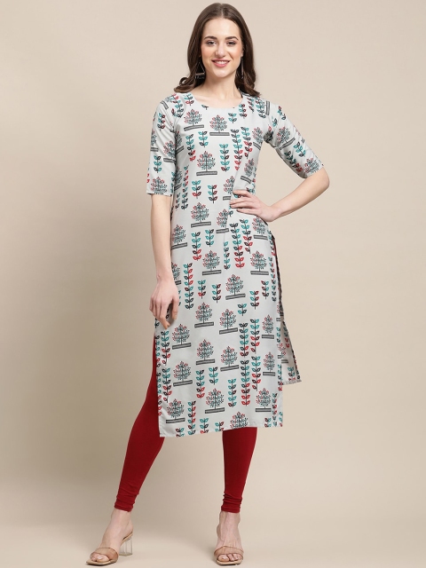 

7Threads Women Pack Of 6 Ethnic Motifs Printed Crepe Kurtas, Blue
