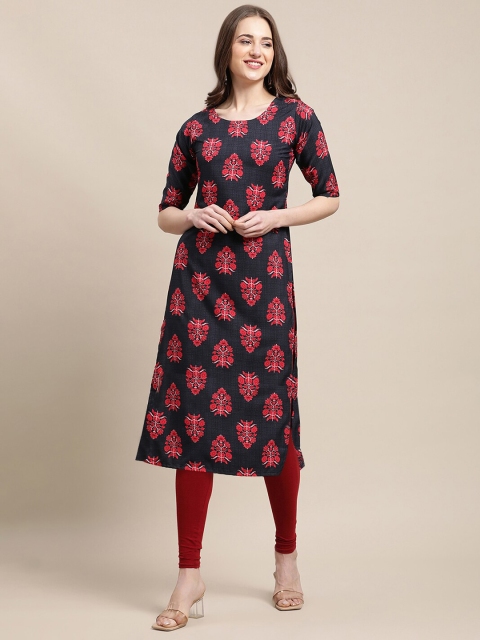

7Threads Women Pack of 6 Black & Yellow Ethnic Motifs Printed Crepe Kurta