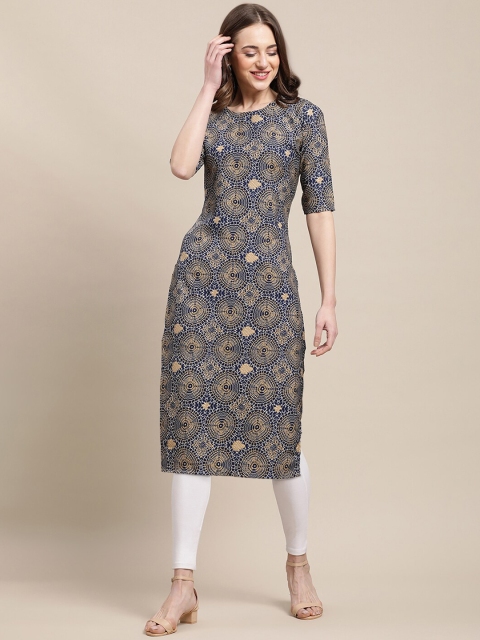 

7Threads Women Pack of 6 Maroon & Blue Ethnic Motifs Printed Crepe Kurta