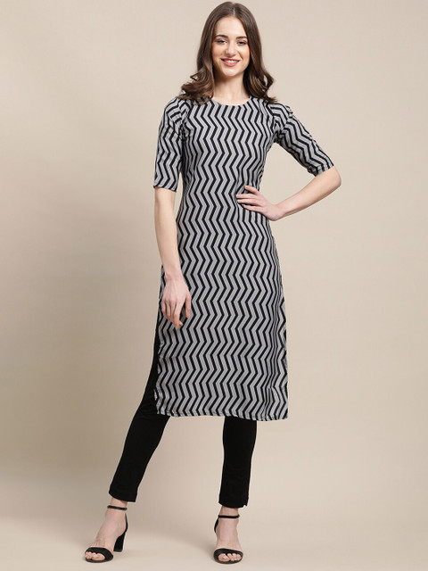 

7Threads Women Pack of 6 Black & Red Ethnic Motifs Printed Crepe Kurta