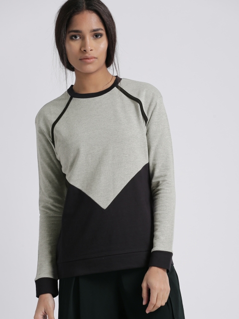 

Chemistry Women Grey & Black Colourblocked Sweatshirt