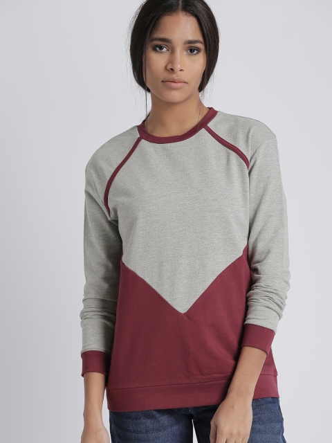 

Chemistry Women Grey & Maroon Colourblocked Sweatshirt
