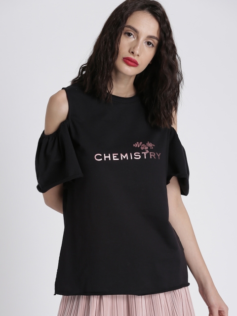 

Chemistry Women Black Printed Cold-Shoulder Sweatshirt