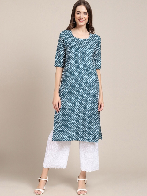 

7Threads Women Pack Of 6 Ethnic Motifs Printed Block Print Crepe Kurta, Multi