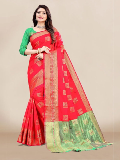 

VAIRAGEE Red & Green Ethnic Motifs Zari Silk Blend Saree
