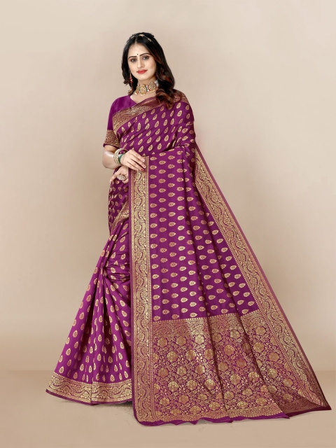 

VAIRAGEE Purple & Gold-Toned Woven Design Zari Silk Blend Saree