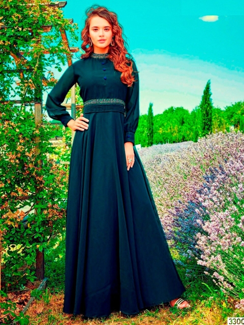 

APNISHA Women Teal Embellished Georgette Empire Maxi Dress