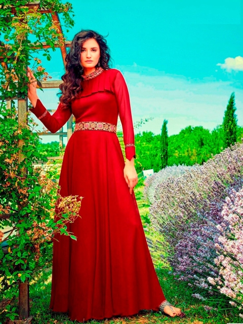 

APNISHA Maroon Georgette Maxi Dress