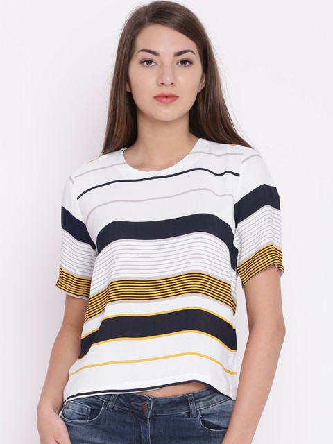 

CODE by Lifestyle Women Off-White & Navy Striped Top
