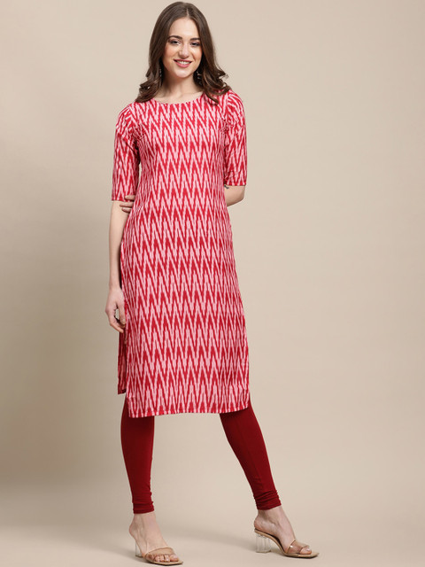 

7Threads Women Pack Of 6 Ethnic Motifs Printed Crepe Kurtas, Red
