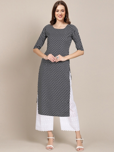 

7Threads Women Pack of 6 Printed Crepe Kurtas, Black