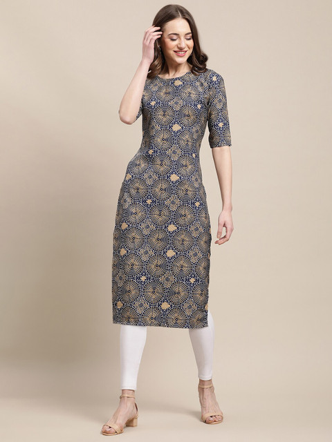 

7Threads Women Pack Of 6 Ethnic Motifs Printed Crepe Kurta, Blue