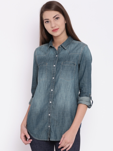 

Ginger by Lifestyle Women Blue Solid Casual Shirt