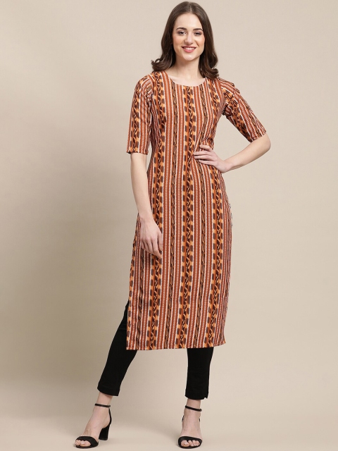 

7Threads Women Pack Of 6 Geometric Printed Crepe Kurta, Brown