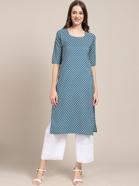 

7Threads Women Pack Of 6 Ethnic Motifs Printed Crepe Kurta, Blue