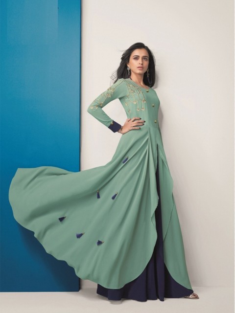 

APNISHA Women Green & Blue Georgette Maxi Dress