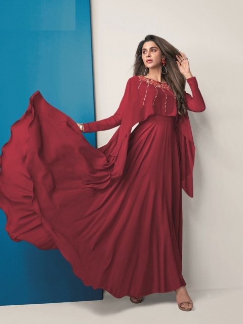 

APNISHA Women Maroon Georgette Fit & Flare Maxi Dress