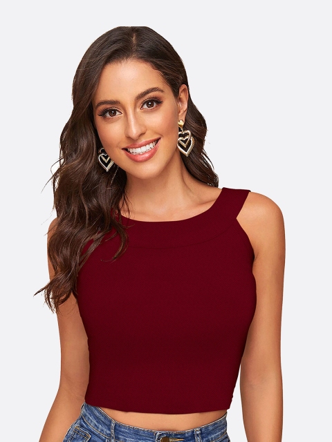 

LONDON BELLY Women Maroon Halter Neck Crop Top