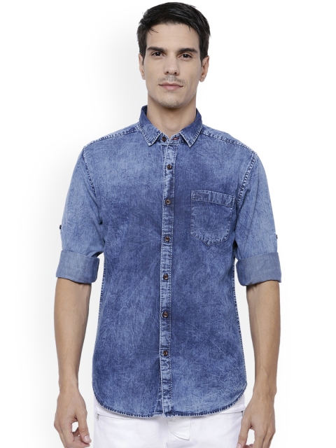 

LOCOMOTIVE Men Blue Slim Fit Faded Denim Casual Shirt