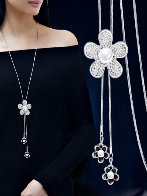

Shining Diva Fashion Women Silver-Toned & White Silver-Plated Antique Necklace