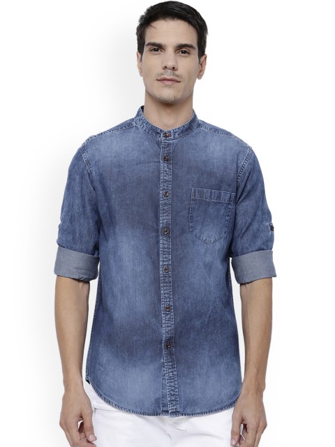 

LOCOMOTIVE Men Blue Slim Fit Faded Denim Shirt