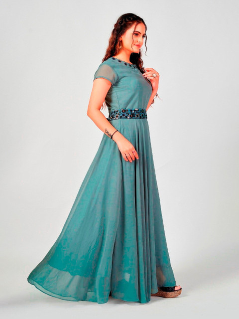

APNISHA Grey Georgette Maxi Dress, Blue