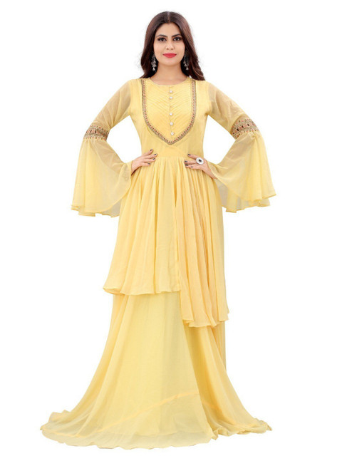 

APNISHA Women Yellow Layered Georgette Maxi Dress