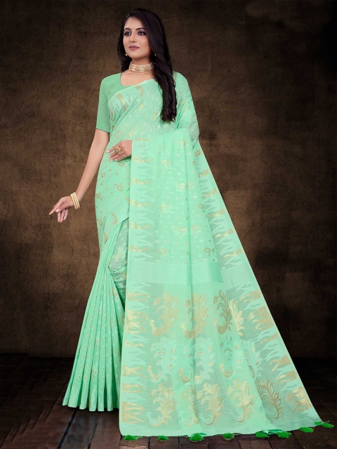 

KARAGIRI Sea Green & Gold-Toned Woven Design Saree