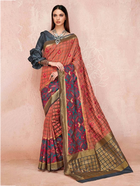 

KARAGIRI Brown & Grey Woven Design Linen Blend Saree
