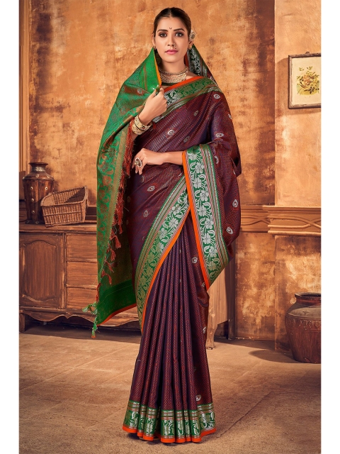 

KARAGIRI Purple & Silver-Toned Woven Design Art Silk Saree