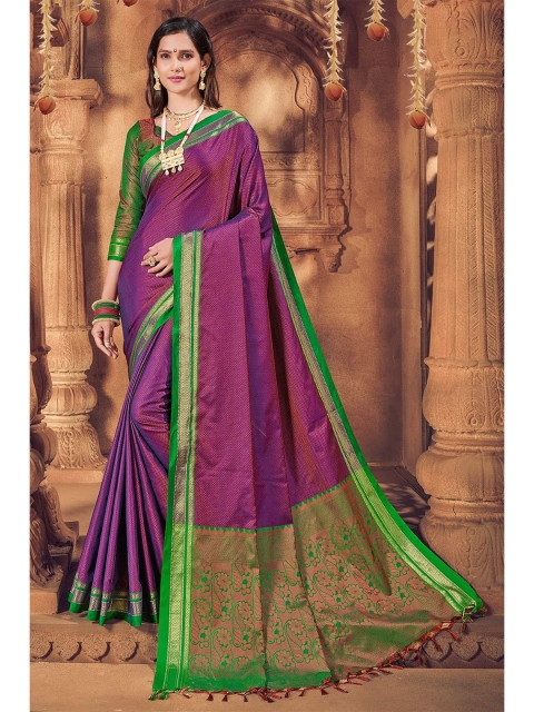 

KARAGIRI Purple & Green Woven Design Art Silk Saree
