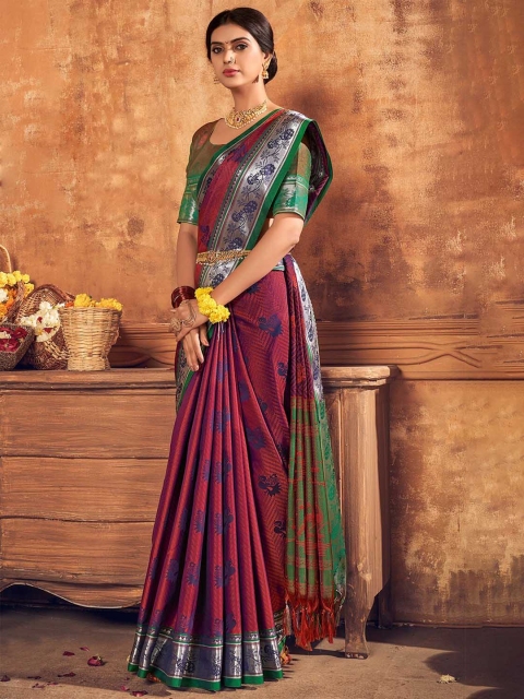 

KARAGIRI Maroon & Green Woven Design Zari Art Silk Saree