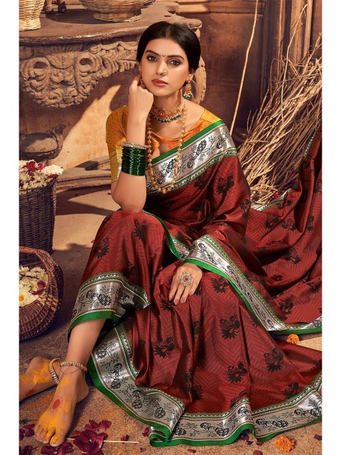 

KARAGIRI Brown & Silver-Toned Woven Design Zari Art Silk Saree