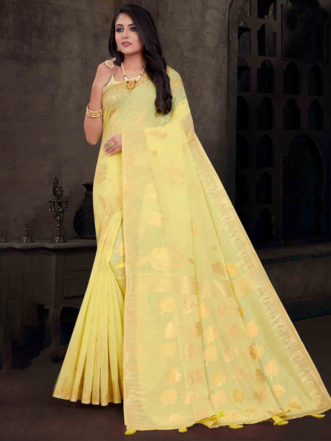 

KARAGIRI Yellow & Copper-Toned Woven Design Saree