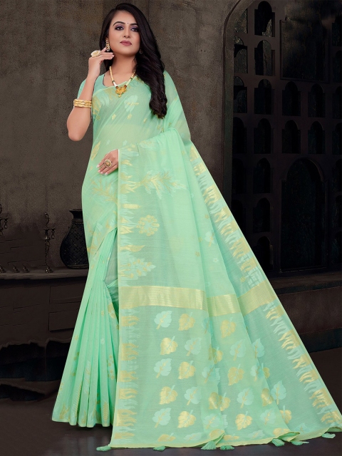 

KARAGIRI Green & Gold-Toned Woven Design Zari Saree