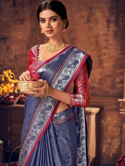 

KARAGIRI Grey & Silver-Toned Woven Design Zari Art Silk Saree