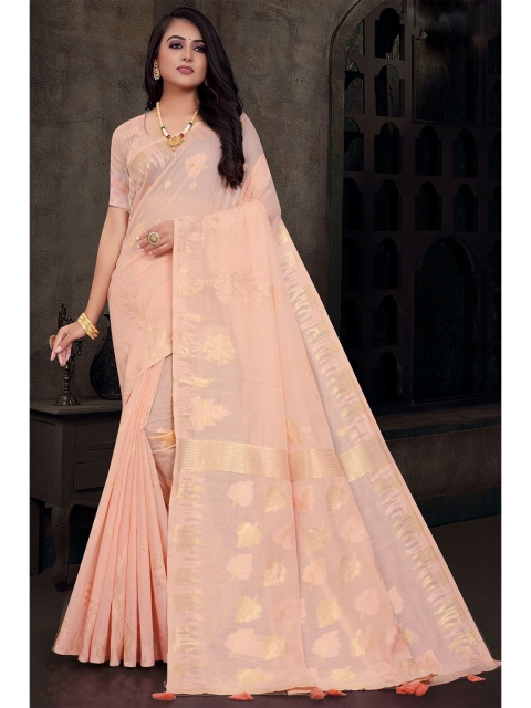 

KARAGIRI Peach-Coloured & Copper-Toned Woven Design Saree