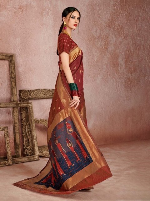 

KARAGIRI Brown & Grey Woven Design Zari Linen Blend Saree