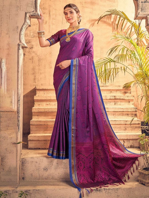 

KARAGIRI Purple & Blue Woven Design Zari Art Silk Saree