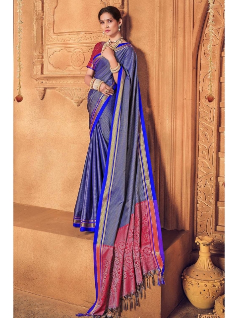 

KARAGIRI Blue & Pink Woven Design Zari Art Silk Saree