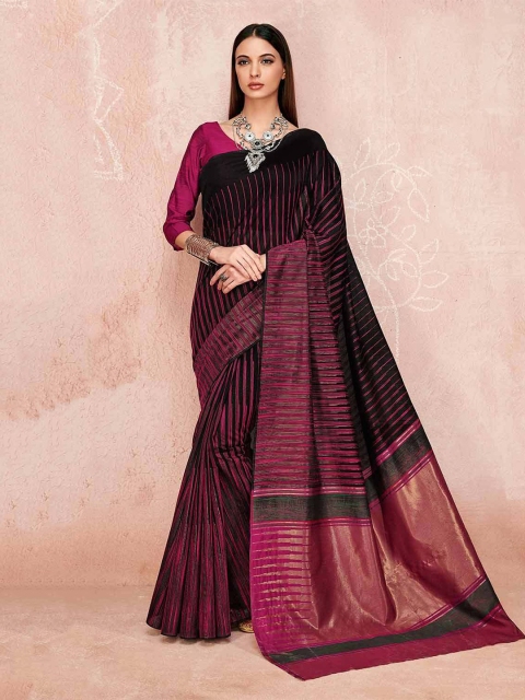 

KARAGIRI Black & Peach-Coloured Woven Design Zari Linen Blend Saree
