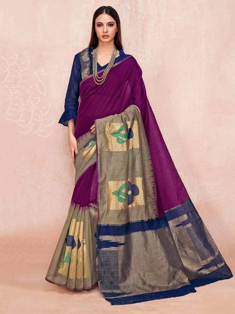

KARAGIRI Purple & Green Linen Blend Saree