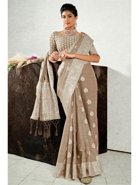 

KARAGIRI Beige & Off White Woven Design Linen Blend Saree